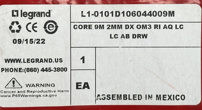 Legrand L1-0101D10604409M Core 9M 2MM OM3 Multimode LC-LC Fiber Optical Cable