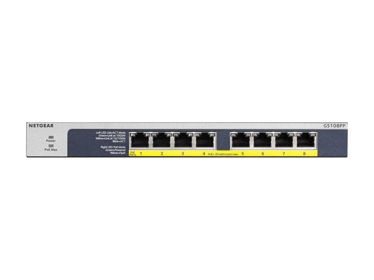 NETGEAR 8-Port Gigabit Ethernet PoE+ Unmanaged Switch with 120W PoE Budget, Rack