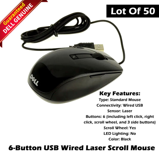 Lot of 50 OEM DellBlack Premium 6-Button USB Laser Scroll Mouse V7623 J660D