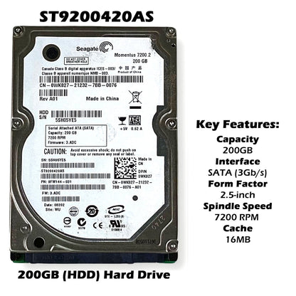 Dell ST9200420AS 200GB 7200RPM SATA 3Gb/s 16MB Cache 2.5-Inch Hard Drive WK827