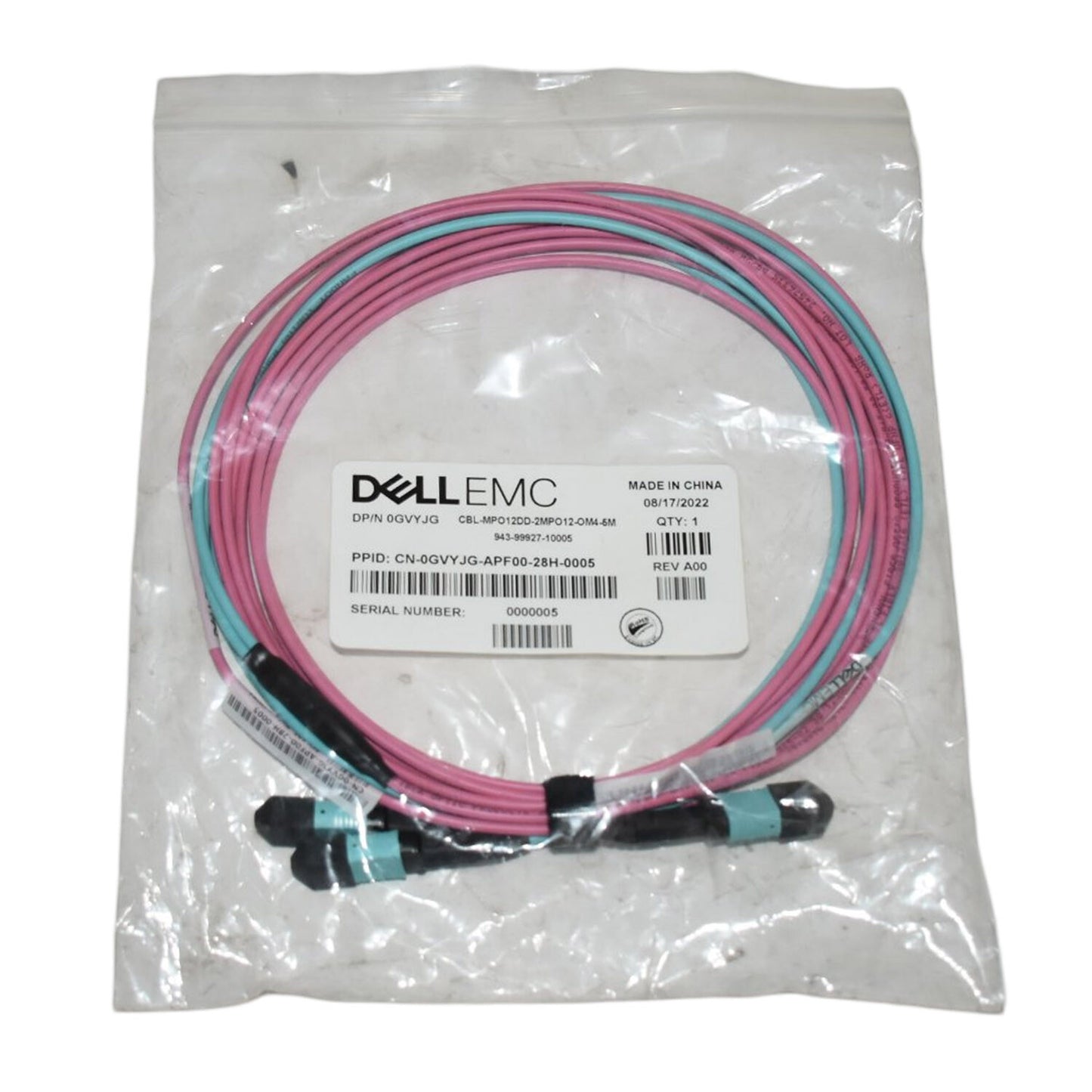 Dell 5M MPO12 OM4 Fiber Optic Cable - High-Speed Data Center 40/100Gbps GVYJG