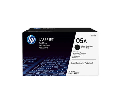 HP 05A 2-pack Black Original LaserJet Toner Cartridges, Per cartridge: ~2,300