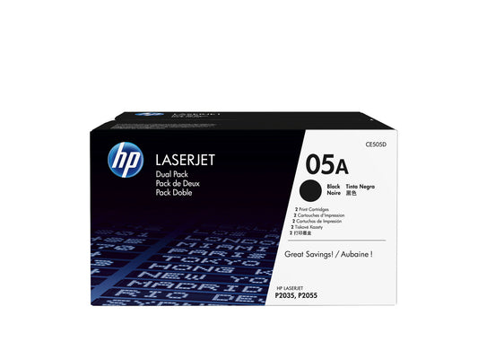 HP 05A 2-pack Black Original LaserJet Toner Cartridges, Per cartridge: ~2,300