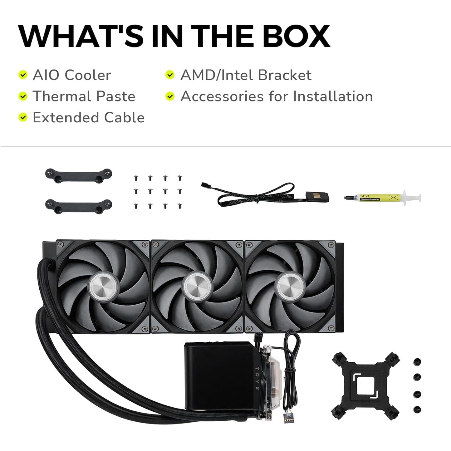 TRYX Panorama 360 Asetek 8th Gen V2 Non-ARGB AIO Cooler (Black) L-P360N-DS3M-G1K