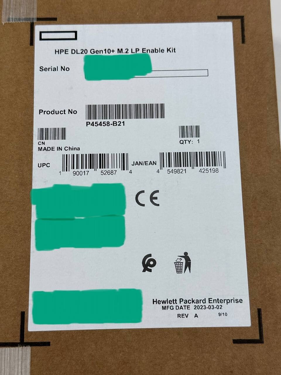 HPE ProLiant P45458-B21 DL20 M.2 LP Enable Kit Gen10+