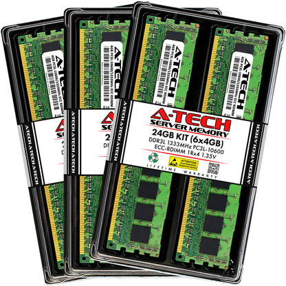 A-Tech 24GB 6x 4GB 1Rx4 PC3-10600R DDR3 1333 LV ECC RDIMM REG Server Memory RAM (NOT FOR HOME PC)