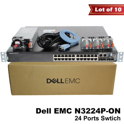 Lot of 10 Dell EMC N3224P-ON 24x1G 4x10G 2x100G PoE Switch HJ9HD 1050W GM1R7