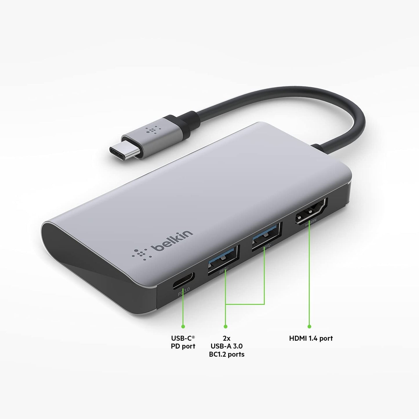Belkin USB C Hub, 4-in-1 Multi-Port Laptop Dock with 4K HDMI, USB C Docking Stat