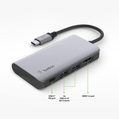 Belkin USB C Hub, 4-in-1 Multi-Port Laptop Dock with 4K HDMI, USB C Docking Stat