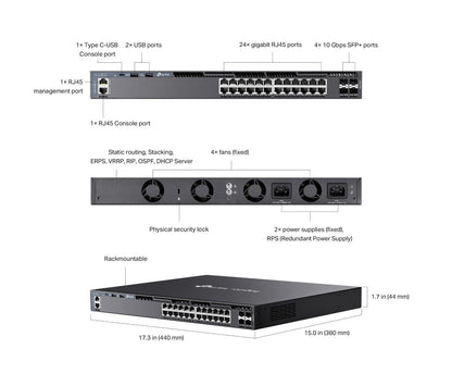 TP-Link SG6428X | Omada 24-Port Gigabit Stackable L3 Managed Switch | 4* 10G SFP