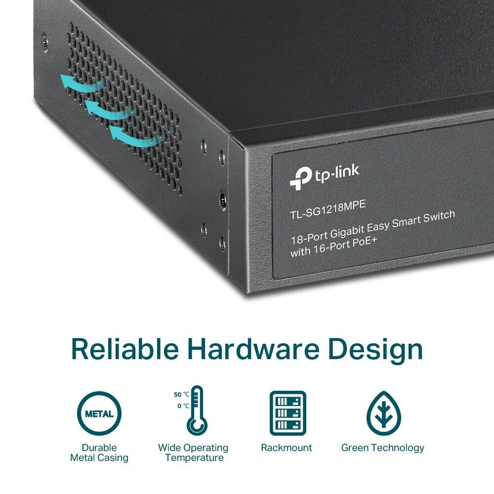 TP-Link TL-SG1218MPE | 18-Port 1000Mb Gigabit Easy Smart Switch | 16* PoE+ Port