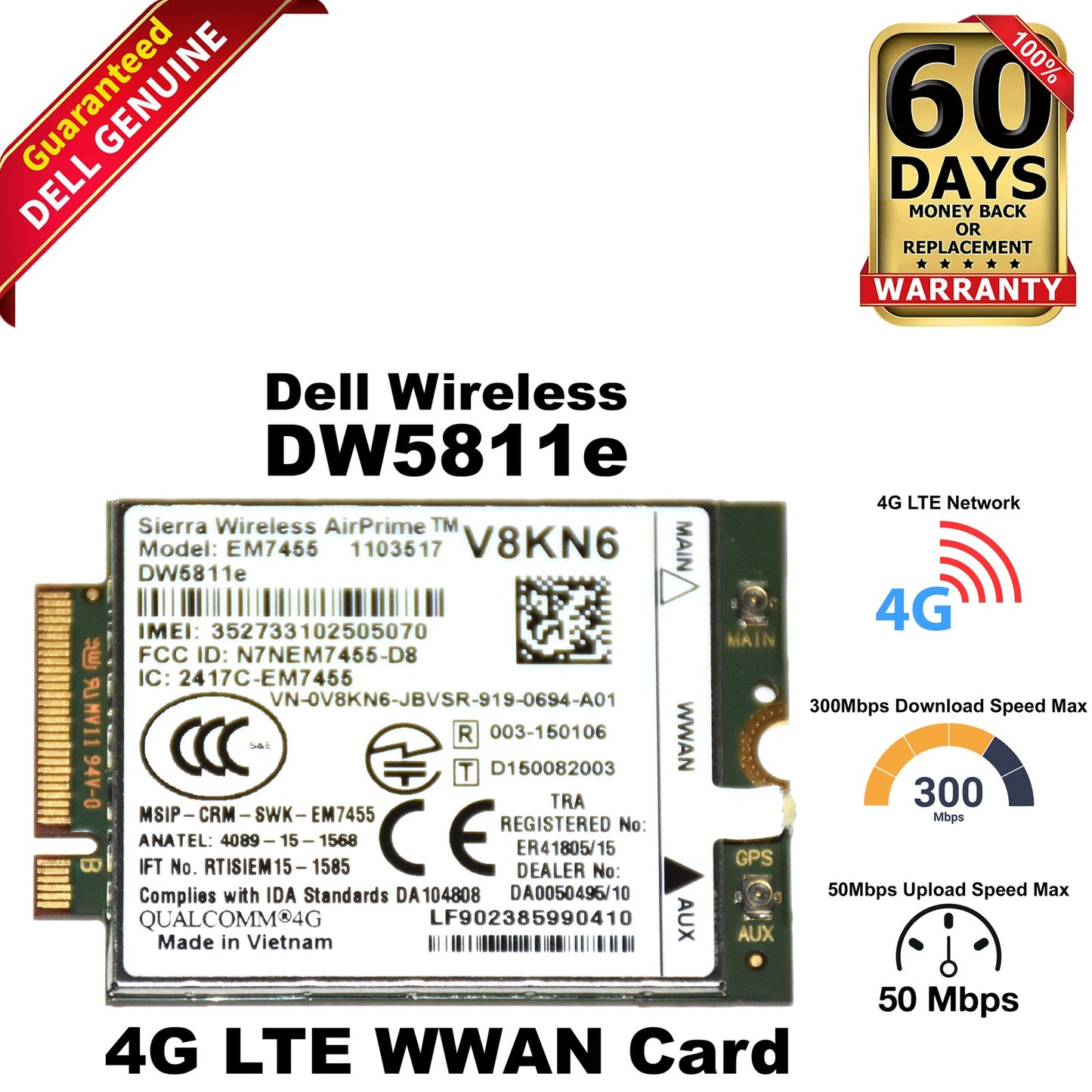 Dell Latitude E5270 DW5811E Mobile Broadband 4G WWAN Wireless Card EM7455 V8KN6