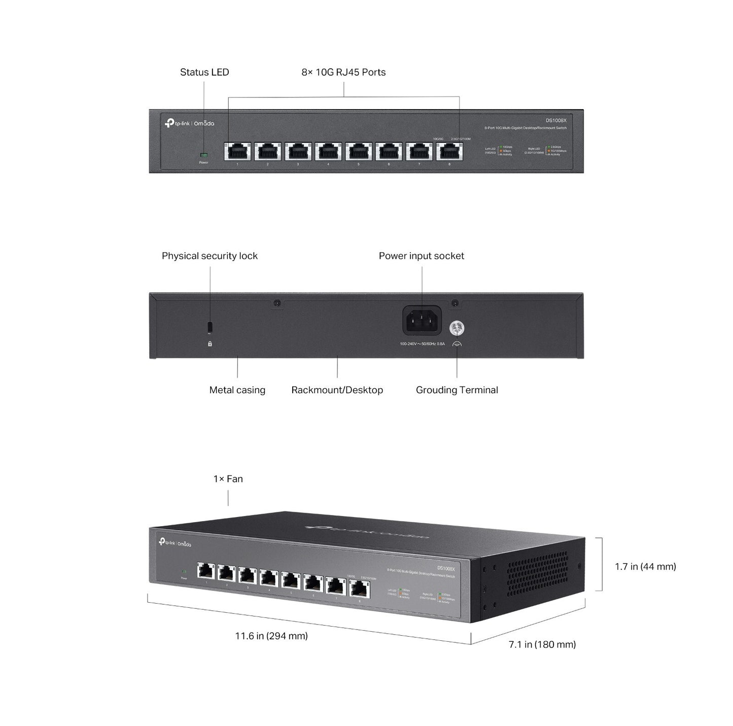 TP-Link DS1008X | Omada 8-Port 10Gbps Gigabit Unmanaged Desktop/Rackmount Switch