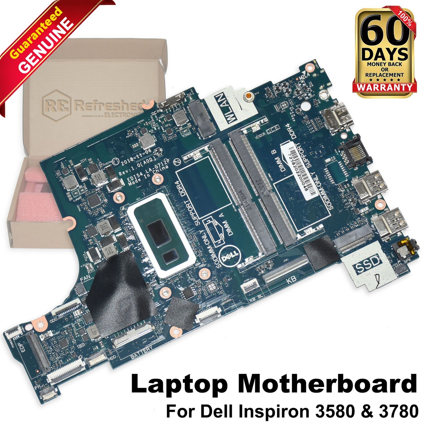 Dell Inspiron 3580 3780 Motherboard i5-8265U 1.6GHz Quad-Core LA-G712P VFMW4