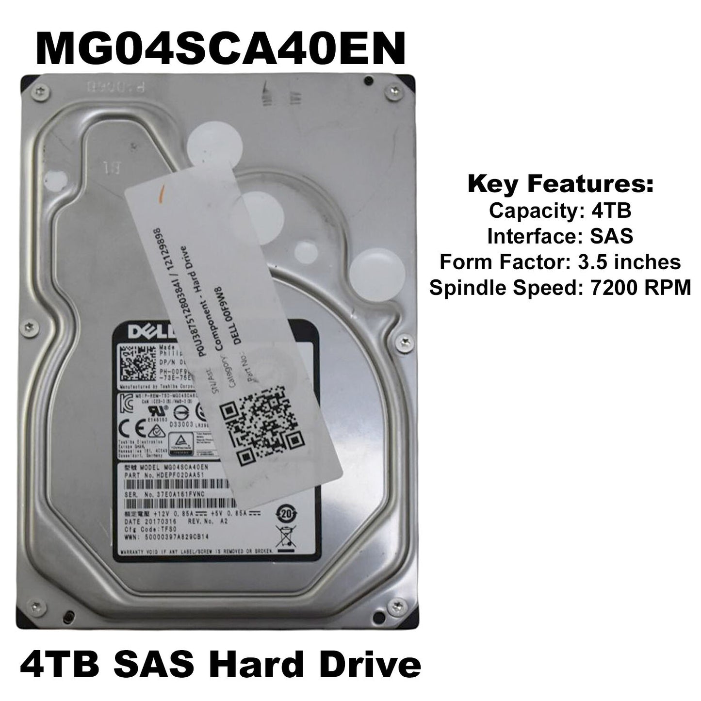 Dell MG04SCA40EN 4TB 7.2K SAS 12Gb/s LFF 3.5" Hot-Plug Hard Drive 00F9W8 0F9W8 (NOT FOR HOME PC)