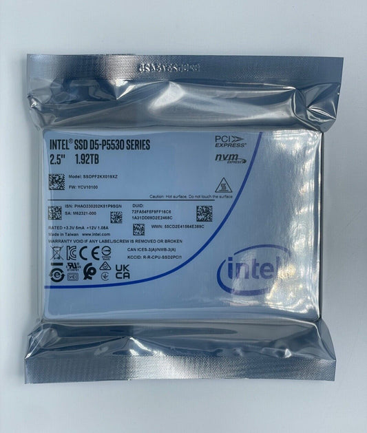 Intel D5 P5530 Series 1.92TB SSDPF2KX019XZ 2.5'' U.2 NVME PCIE Solid State Drive