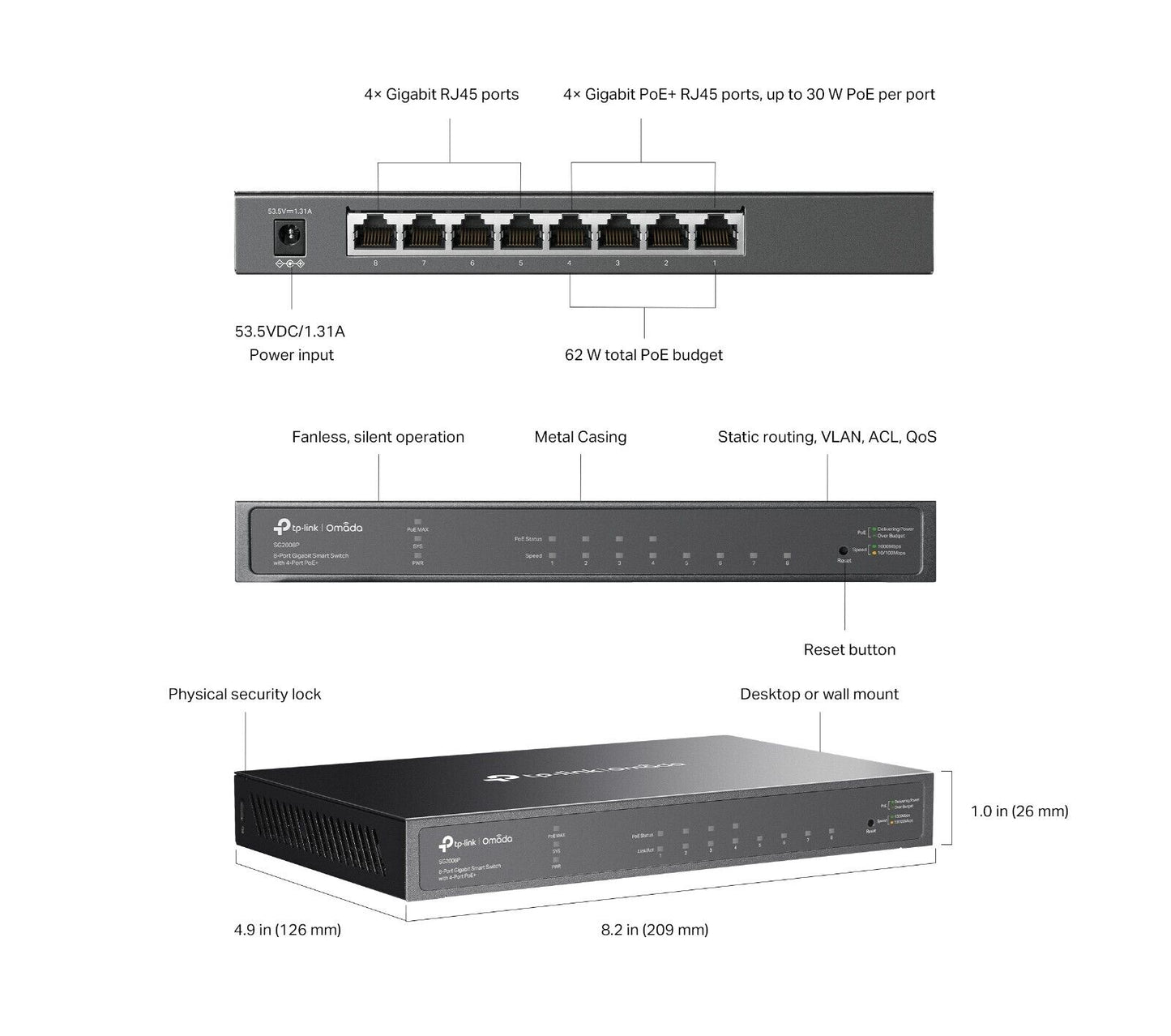 TP-Link SG2008P | Omada 8-Port 1000Mbps Gigabit PoE+ Smart Switch | 4* PoE+ Port