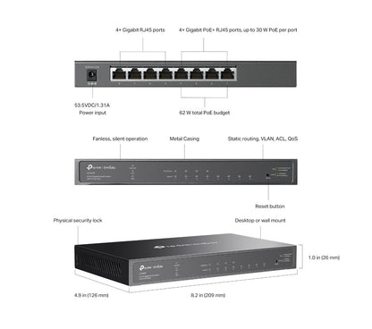 TP-Link SG2008P | Omada 8-Port 1000Mbps Gigabit PoE+ Smart Switch | 4* PoE+ Port