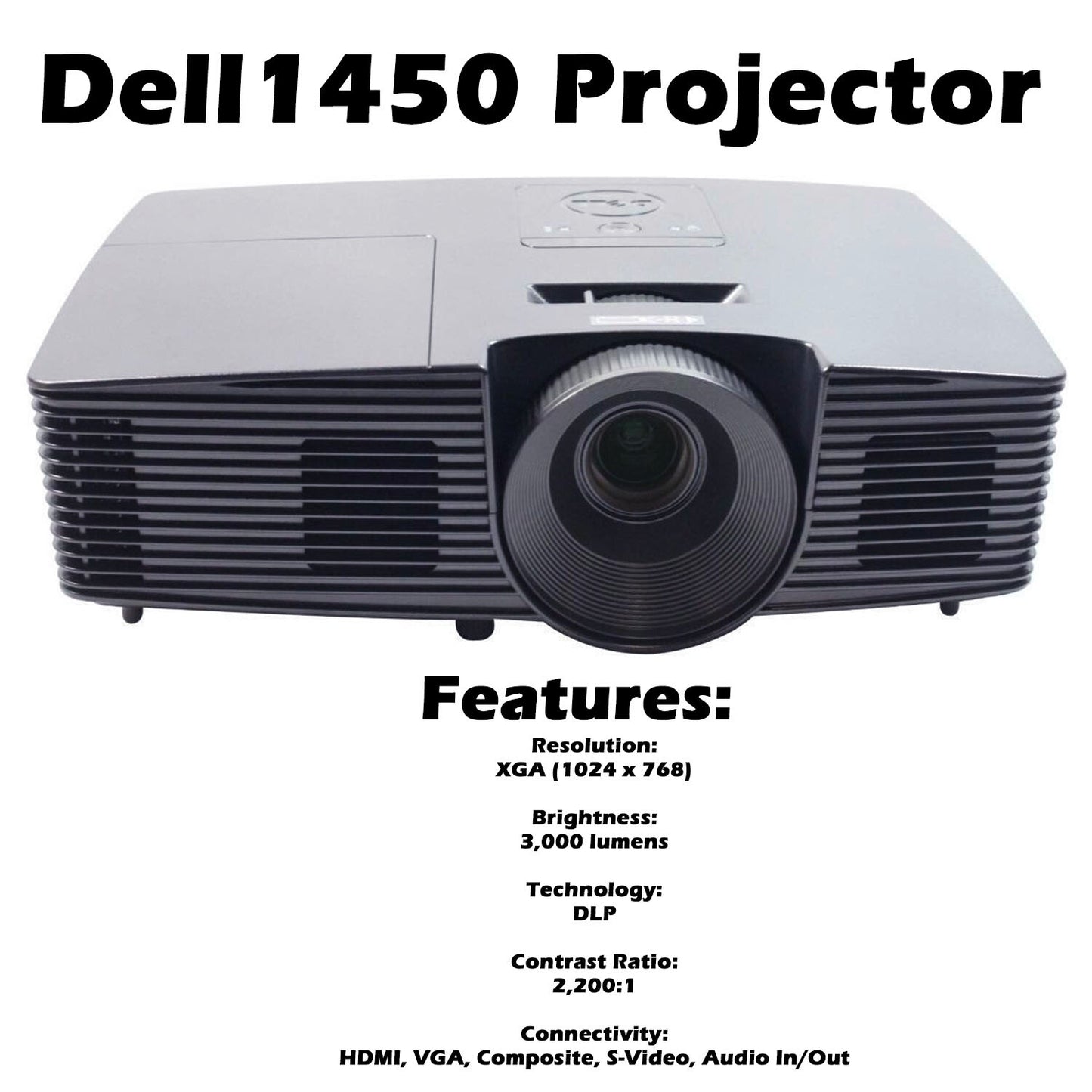 Dell 1450 Projector w/Bulb ANSI 3000 Lumens XGA (1024x768) 2200:1 KM7NY