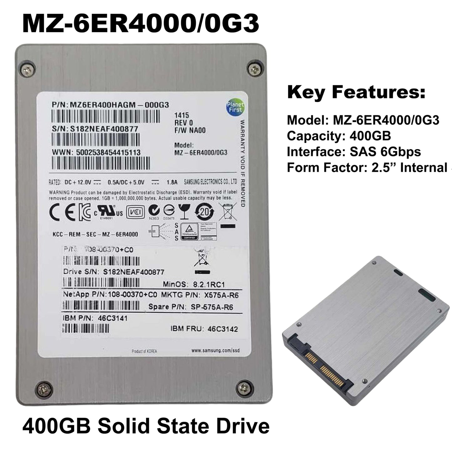 Samsung SM1625 Series 400GB eMLC SAS 6Gb/s 2.5" SSD MZ6ER400HAGM-000G3 46C3140 (NOT FOR HOME PC)