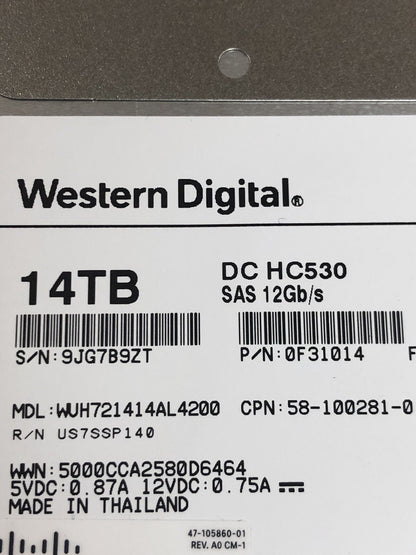 Cisco 14TB LFF NL 12Gbps SAS UCS-HD14T7KL4KN WD HC530 12G HDD C220 C240 M5 7.2K (NOT FOR HOME PC)