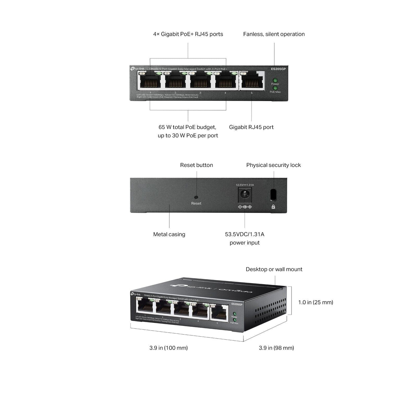 TP-Link ES205GP | Omada 5-Port Gigabit Easy Managed Switch | 4* PoE+ Ports