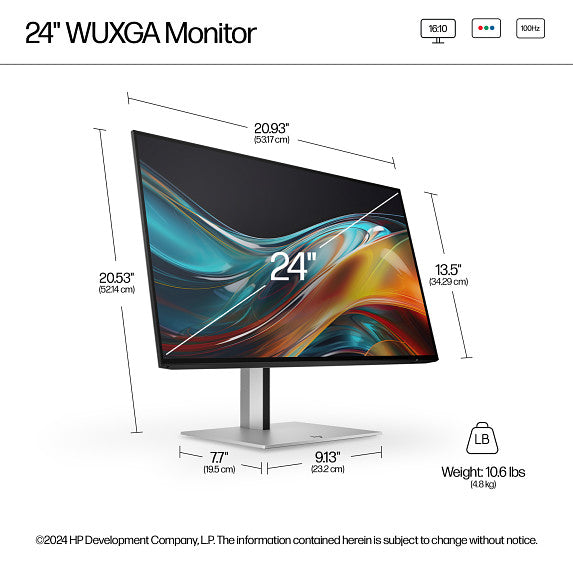 HP Series 7 Pro 24 inch WUXGA Monitor - 724pn 24" WUXGA (1920 x 1200) 50-100 Hz