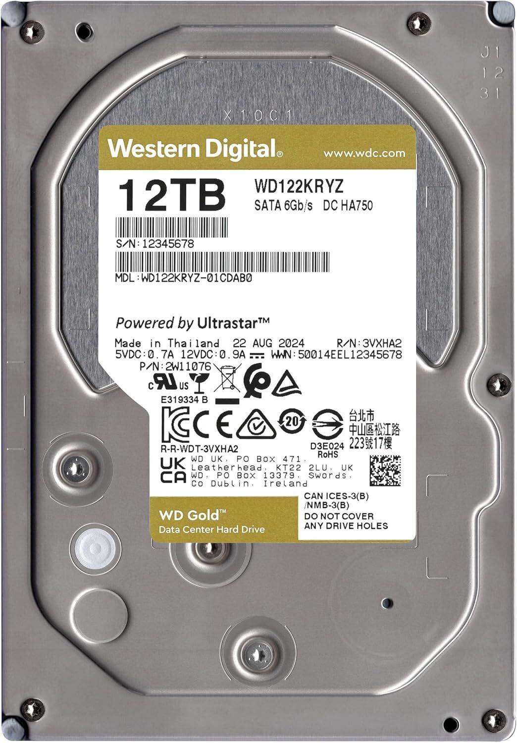 WD 12TB WD Gold Enterprise Class Internal Hard Drive 512 MB Cache 3.5" WD122KRYZ