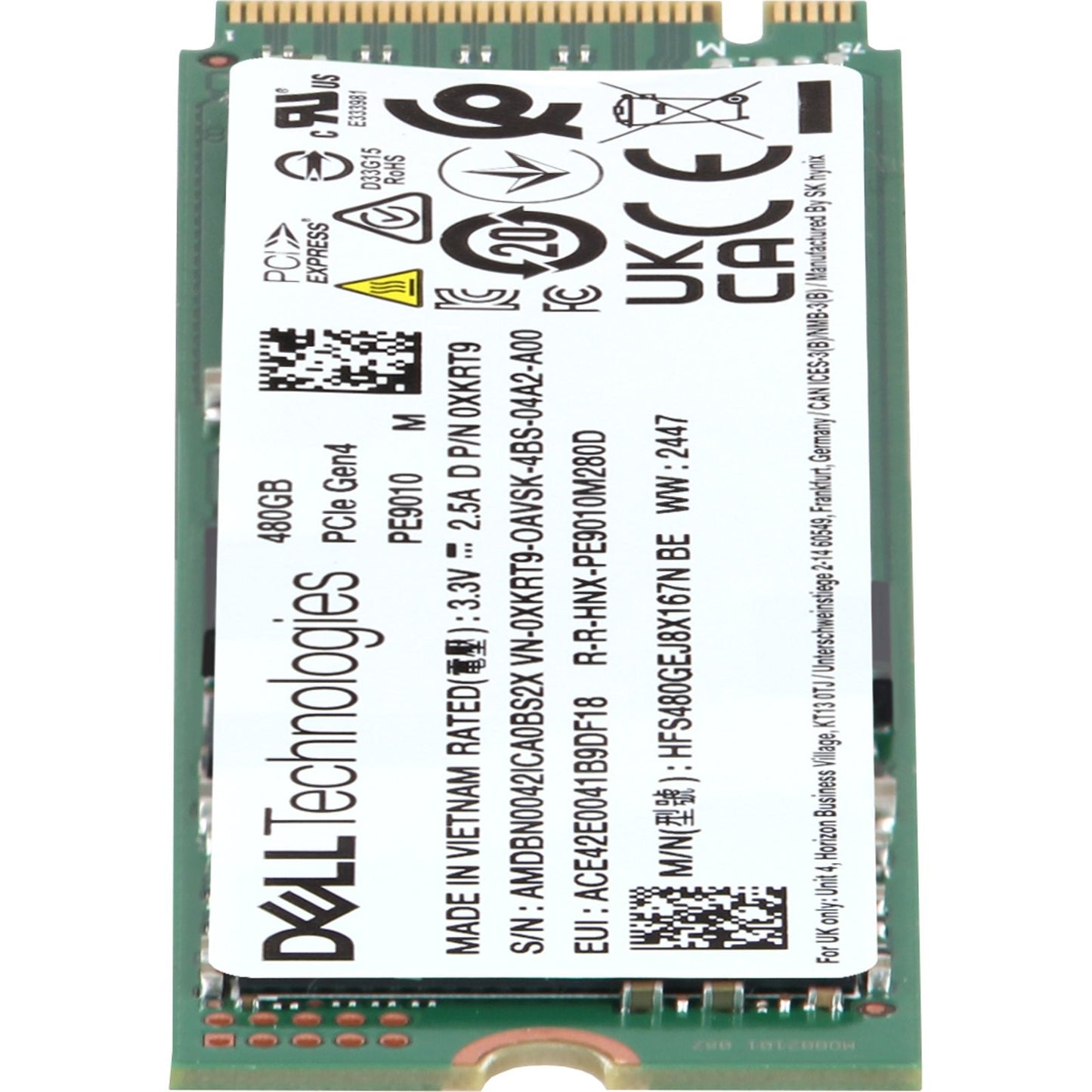 Dell 480GB Gen4 NVMe RI TLC 2280 M.2 SSD PE9010 (XKRT9) -CR