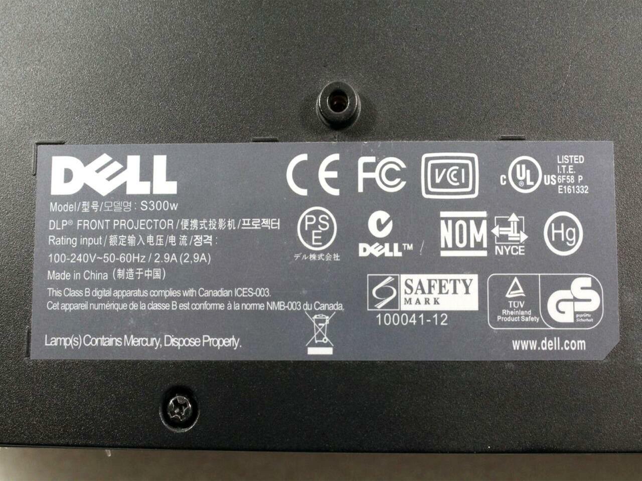 Dell S300w DLP Projector 2200 ANSI Short-Throw Gaming HDMI 1080p No lamp T4C55