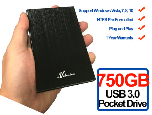 Avolusion HD250U3 750GB USB 3.0 Portable External Hard Drive (Black) Ultra Slim