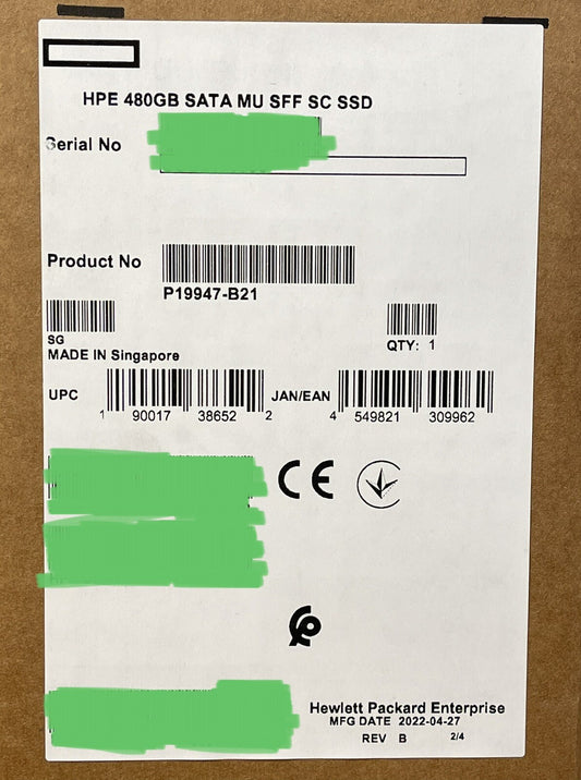 HPE 480GB SATA 6G MU SFF 2.5 SSD w/ Smart Carrier Mixed Use 5DWPD 4380TBW SC