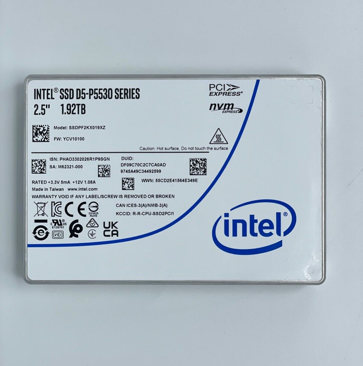 Intel D5 P5530 Series 1.92TB SSDPF2KX019XZ 2.5'' U.2 NVME PCIE Solid State Drive