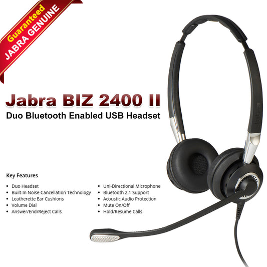 Jabra BIZ 2400 II Duo Bluetooth USB MS Skype Optimized Noise-Cancelling Headset