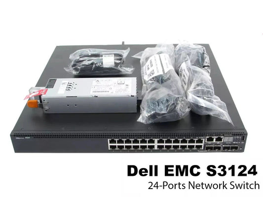 New Dell EMC Networking S3124 24x 1GbE RJ45 2x SFP+ Switch with Rail Kit MTX2F