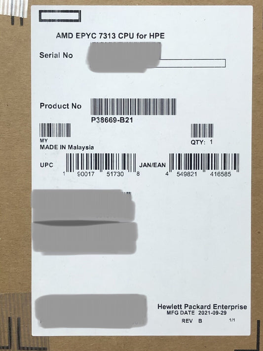 HPE AMD EPYC 7313 CPU Processor 16 Core 3.0GHz 155W-180W PCI-e 4.0 Unlocked