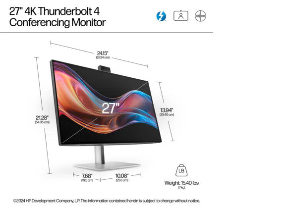 HP Series 7 Pro 27 inch 4K Conferencing Monitor - 727pm 27" 4K UHD (3840 x 2160)