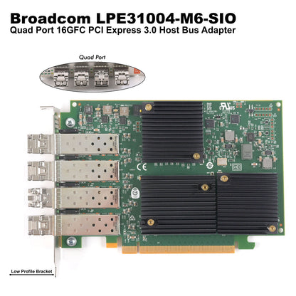 Broadcom Emulex 4-Ports 16GbE FC SFP+ PCIe 3.0 Host Bus Adapter LPe31004-M6-SIO
