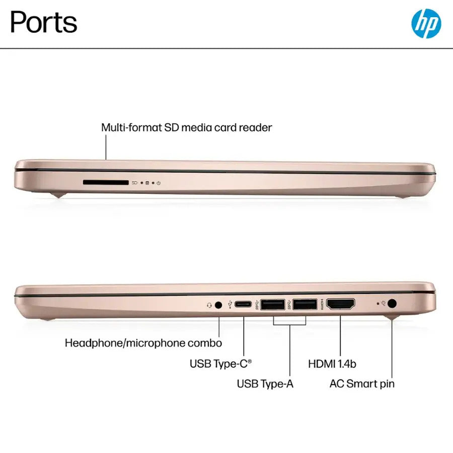New HP Laptop 14" HD Intel N150 4GB 128GB UFS Webcam Office 365 Win 11 S Gold