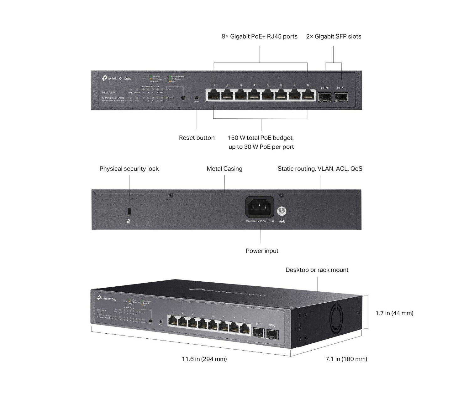 TP-Link SG2210MP | Omada 10-Port Gigabit Smart Switch | 8* PoE+ | 2* SFP Port