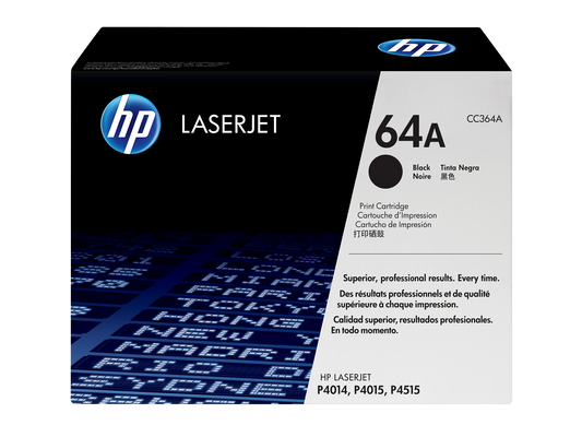 HP 64A Black Original LaserJet Toner Cartridge, ~10,000 pages, CC364A